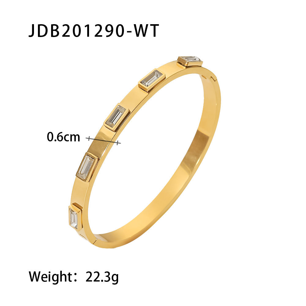 Retro Gold Bracelet | Stainless Steel Open Design for Women | Zirconia Detail | No Color Fade