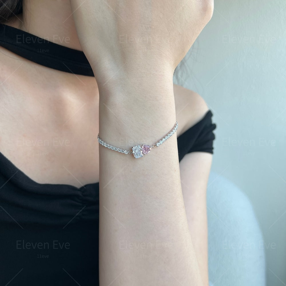S925 Sterling Silver Love Tennis Bracelet | Full Zirconia Diamond Look | Super Flash, Elegant & Luxurious Design for Women