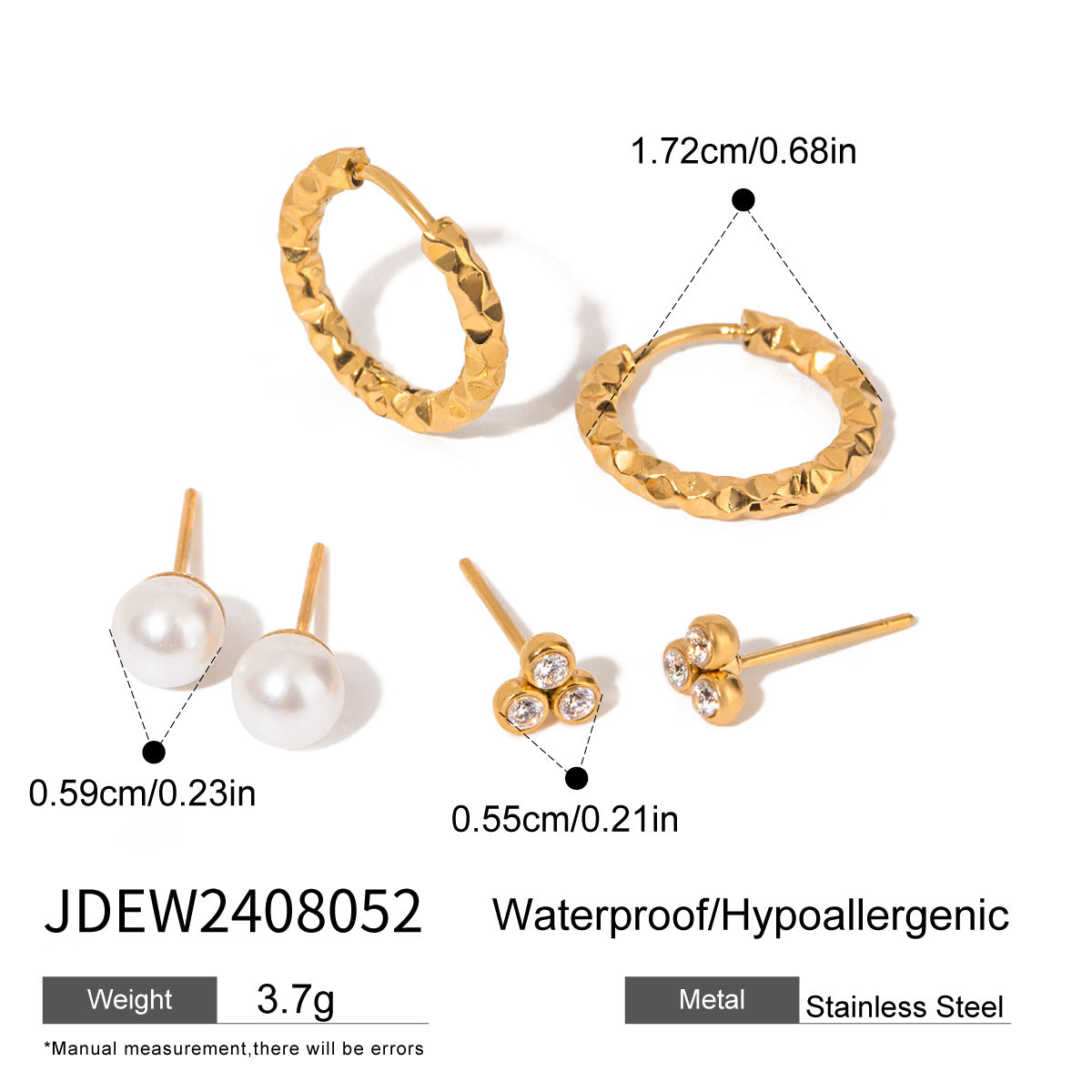 3-Pair Set | Stainless Steel Zirconia & Pearl Earrings | Niche Elegant Style for Women