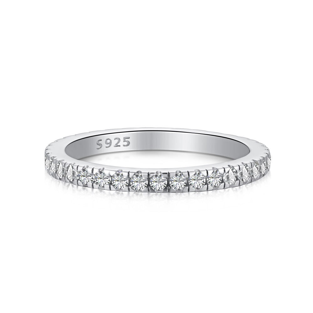 Micro-Pavé S925 Sterling Silver Eternity Ring | Full Zirconia Micro-Pavé | Stackable & Fade-Resistant | INS Style