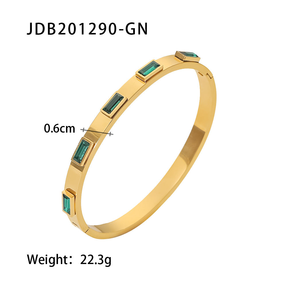Retro Gold Bracelet | Stainless Steel Open Design for Women | Zirconia Detail | No Color Fade