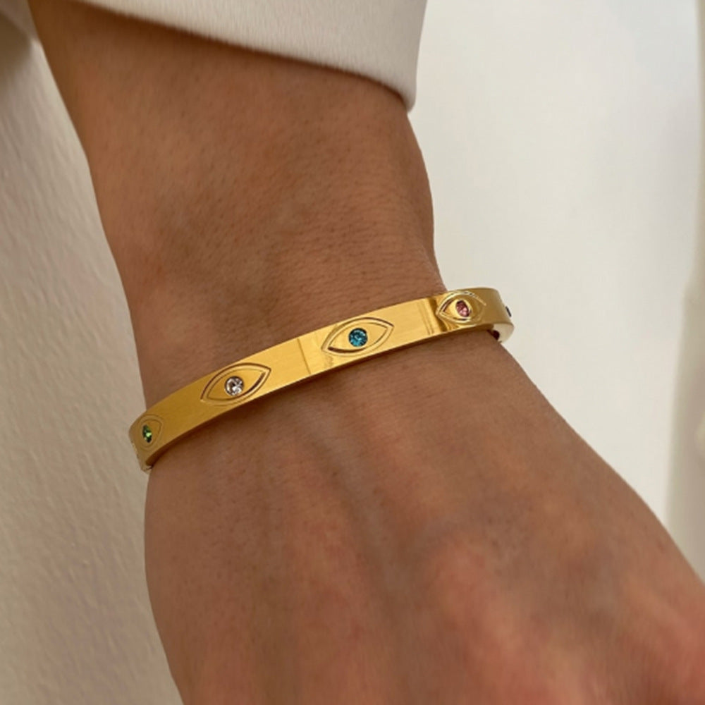 Retro Gold Bracelet | Stainless Steel Open Design for Women | Zirconia Detail | No Color Fade