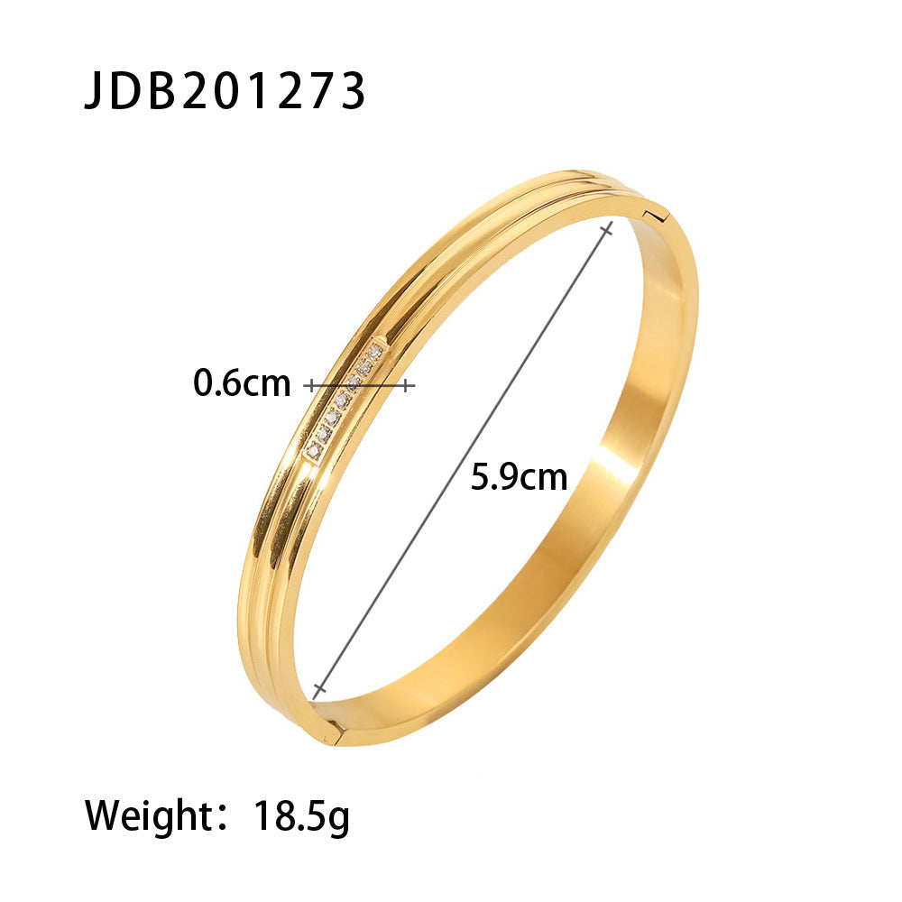 Retro Gold Bracelet | Stainless Steel Open Design for Women | Zirconia Detail | No Color Fade