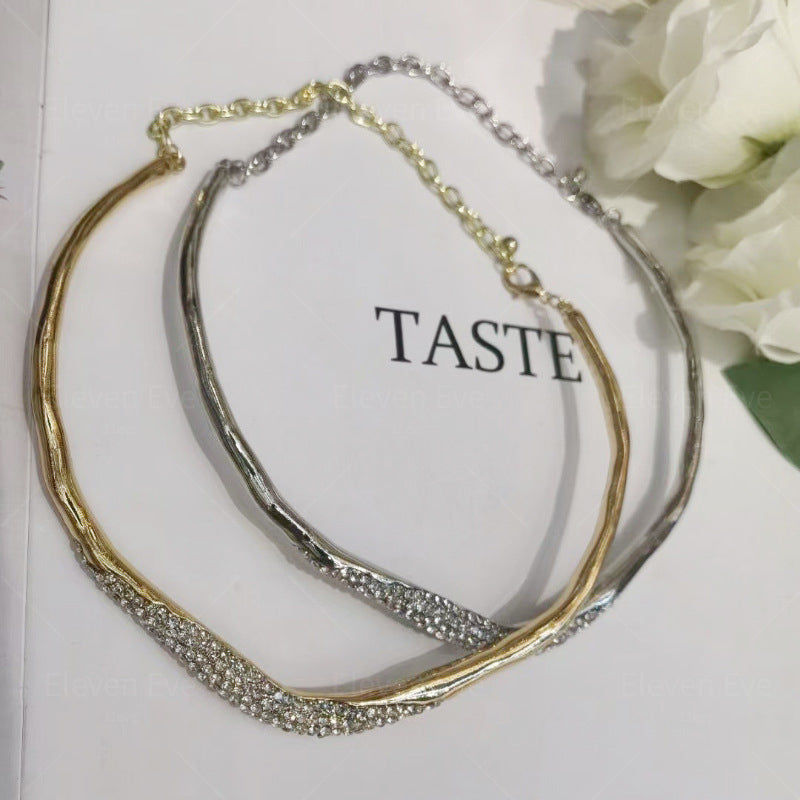 Irregular Lava Metal Choker | Sparkling Rhinestone Accent | Simple & Elegant Statement Necklace