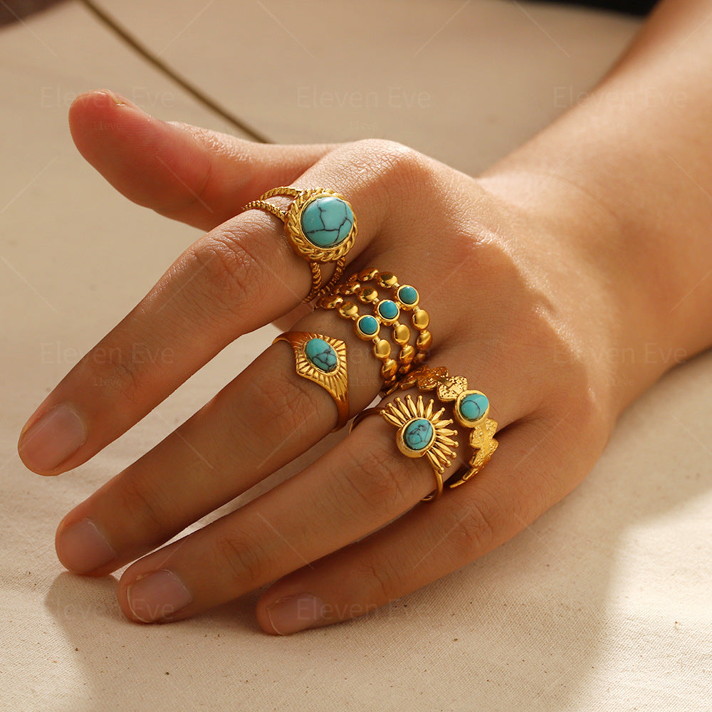 Turquoise Ring | 18K Gold-Plated Stainless Steel | Fade-Resistant & Elegant Design