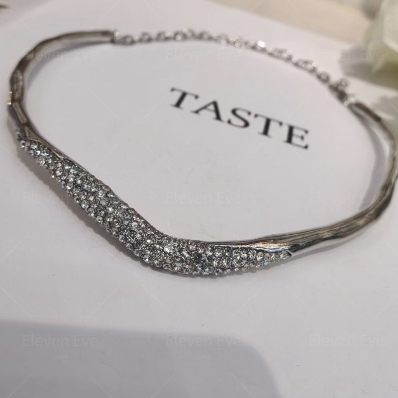Irregular Lava Metal Choker | Sparkling Rhinestone Accent | Simple & Elegant Statement Necklace