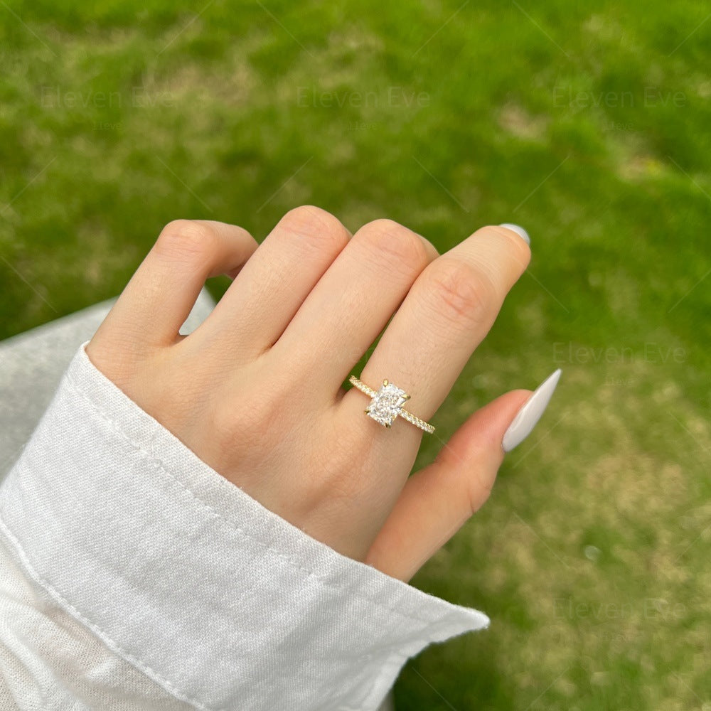 High-Carbon Square-Cut Diamond Ring | S925 Sterling Silver Wedding Ring | Pigeon Egg Style | Light Luxury Super Sparkle Statement Ring