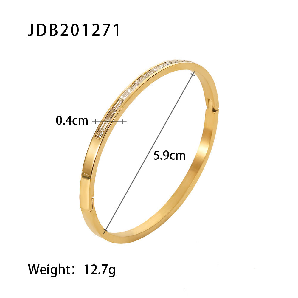 Retro Gold Bracelet | Stainless Steel Open Design for Women | Zirconia Detail | No Color Fade