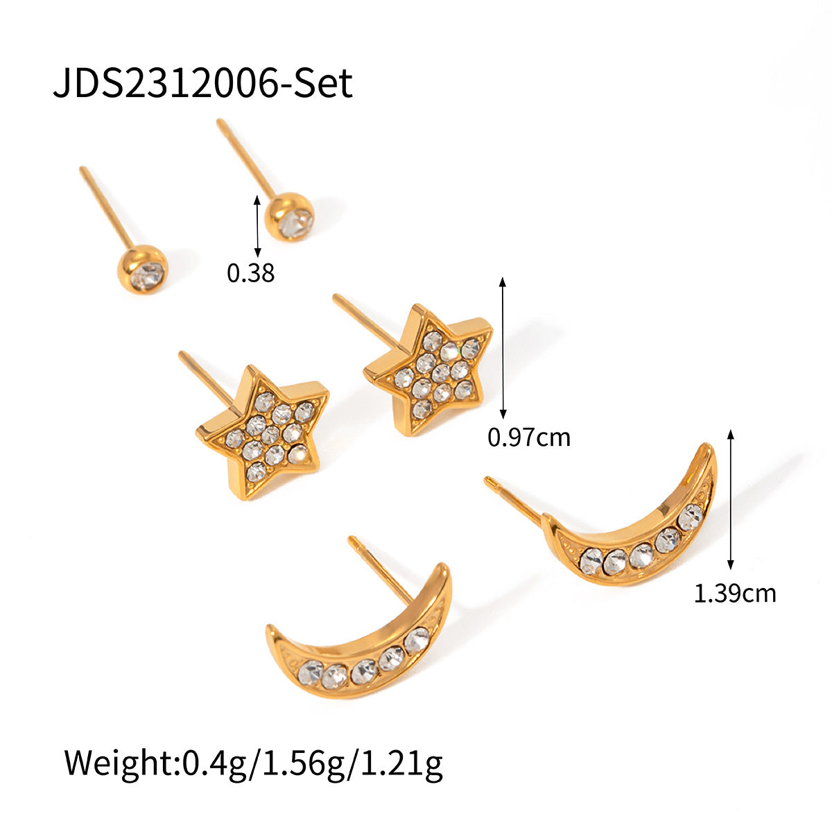 3-Pair Set | Stainless Steel Zirconia & Pearl Earrings | Niche Elegant Style for Women