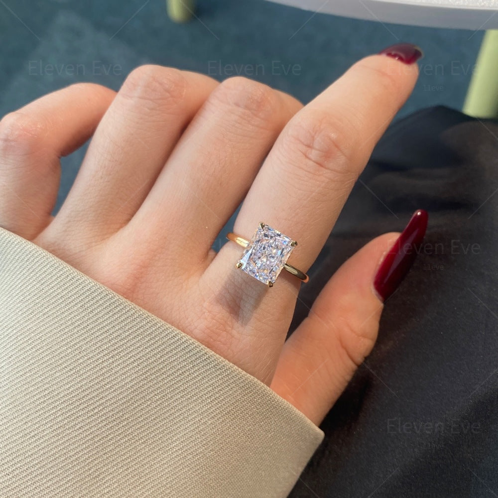 High-Carbon Square-Cut Diamond Ring | S925 Sterling Silver Wedding Ring | Pigeon Egg Style | Light Luxury Super Sparkle Statement Ring
