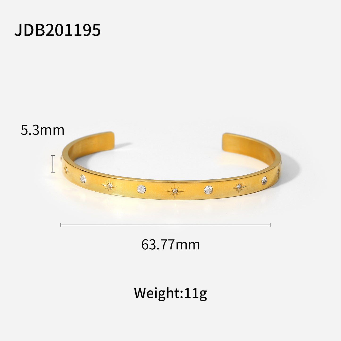 Retro Gold Bracelet | Stainless Steel Open Design for Women | Zirconia Detail | No Color Fade