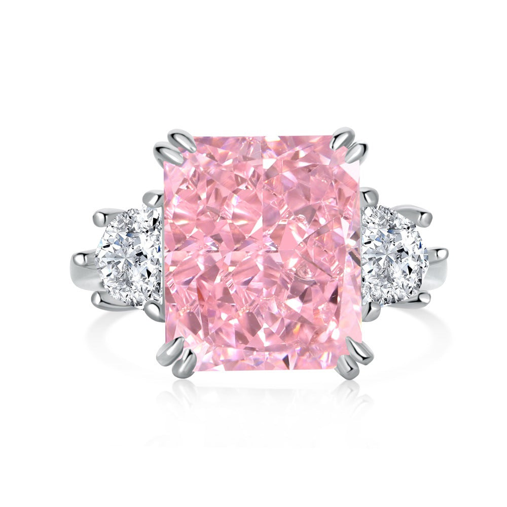 925 Silver Pink Heart Ring | Cube Sugar Design | High-Carbon Diamond | INS Wedding Jewelry for Women