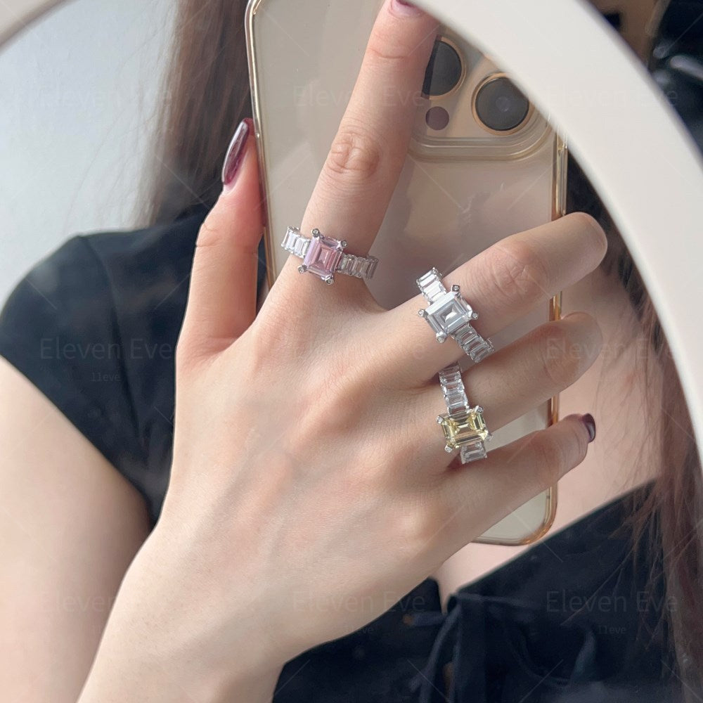 High-Carbon Square-Cut Diamond Ring | S925 Sterling Silver Wedding Ring | Pigeon Egg Style | Light Luxury Super Sparkle Statement Ring