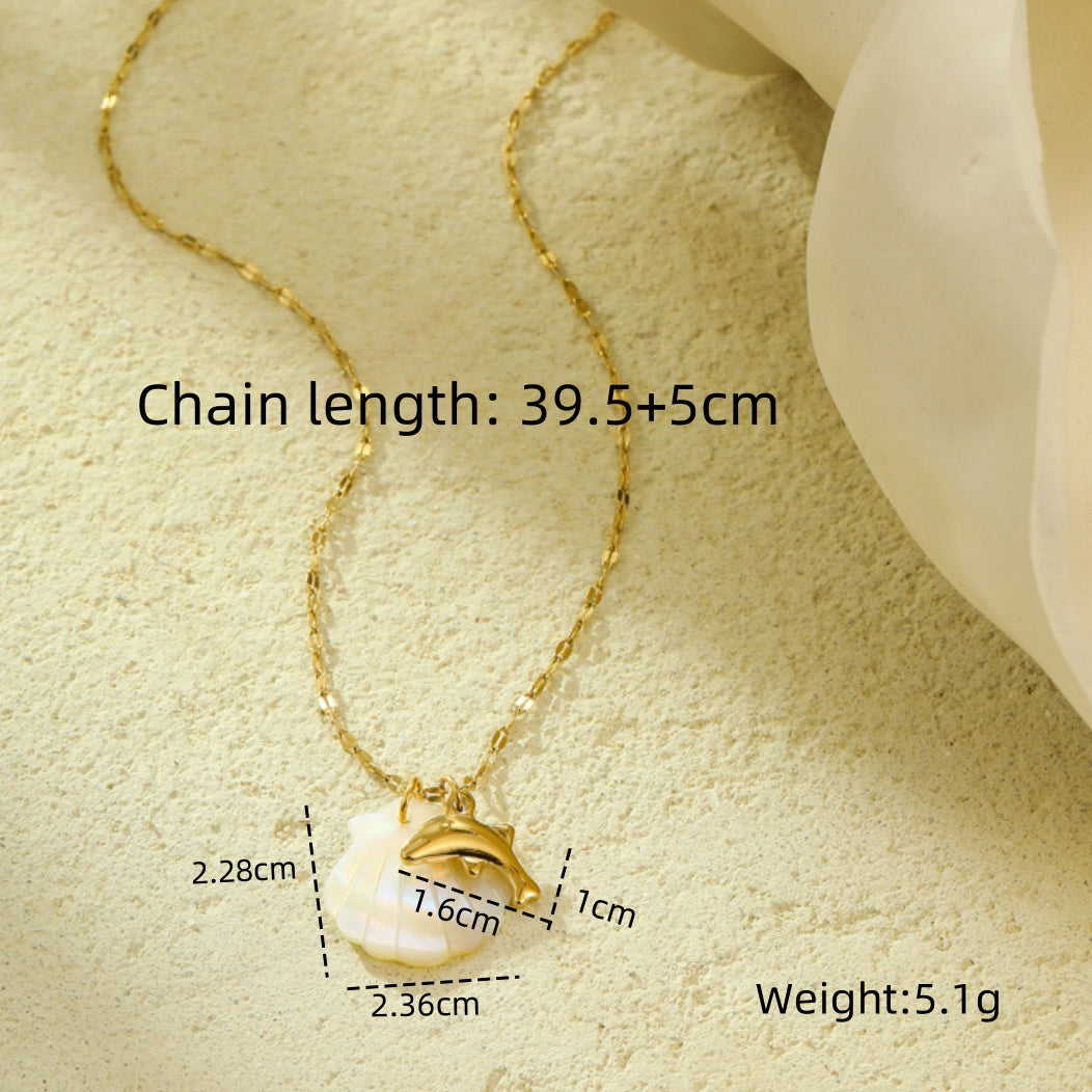 Beach Style Ocean Pendant Necklace | Shell, Starfish & Dolphin | Niche Design for Women