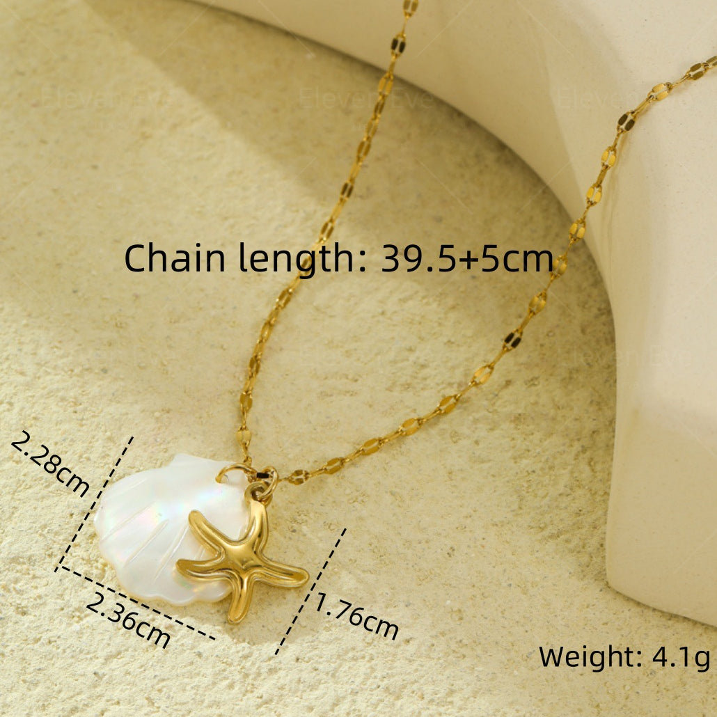 Beach Style Ocean Pendant Necklace | Shell, Starfish & Dolphin | Niche Design for Women