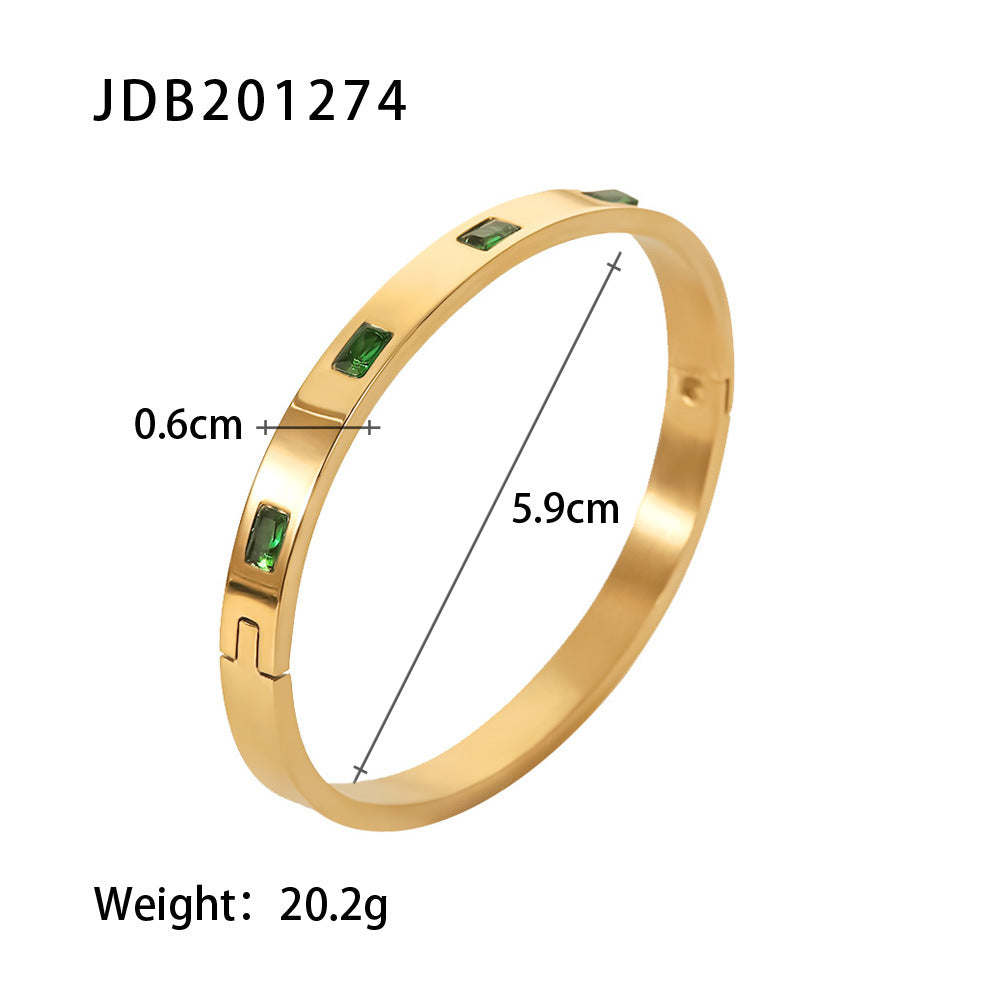 Retro Gold Bracelet | Stainless Steel Open Design for Women | Zirconia Detail | No Color Fade