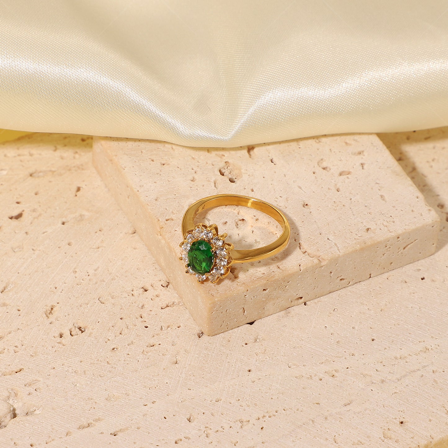 IG Popular Stainless Steel Fashion Ring for Women 18K | Gold Green Ring