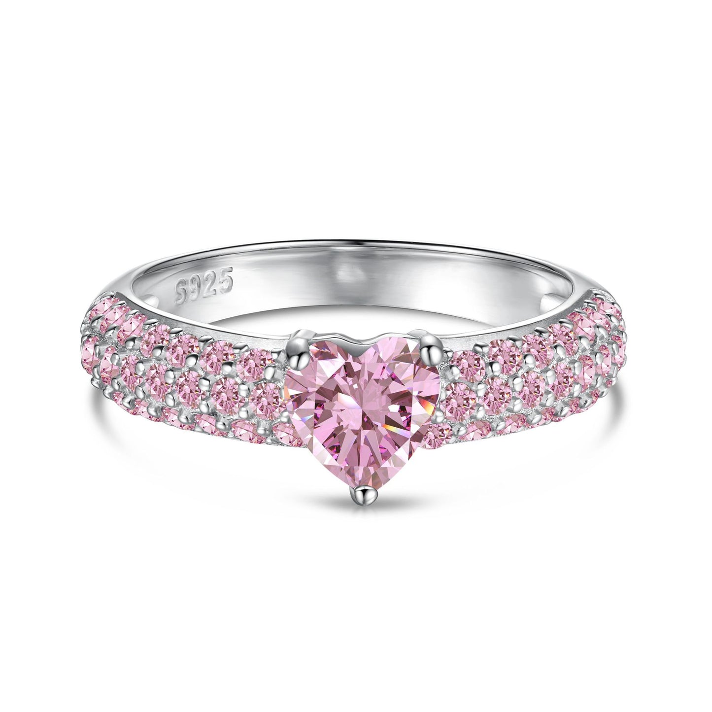 925 Silver Pink Heart Ring | Cube Sugar Design | High-Carbon Diamond | INS Wedding Jewelry for Women