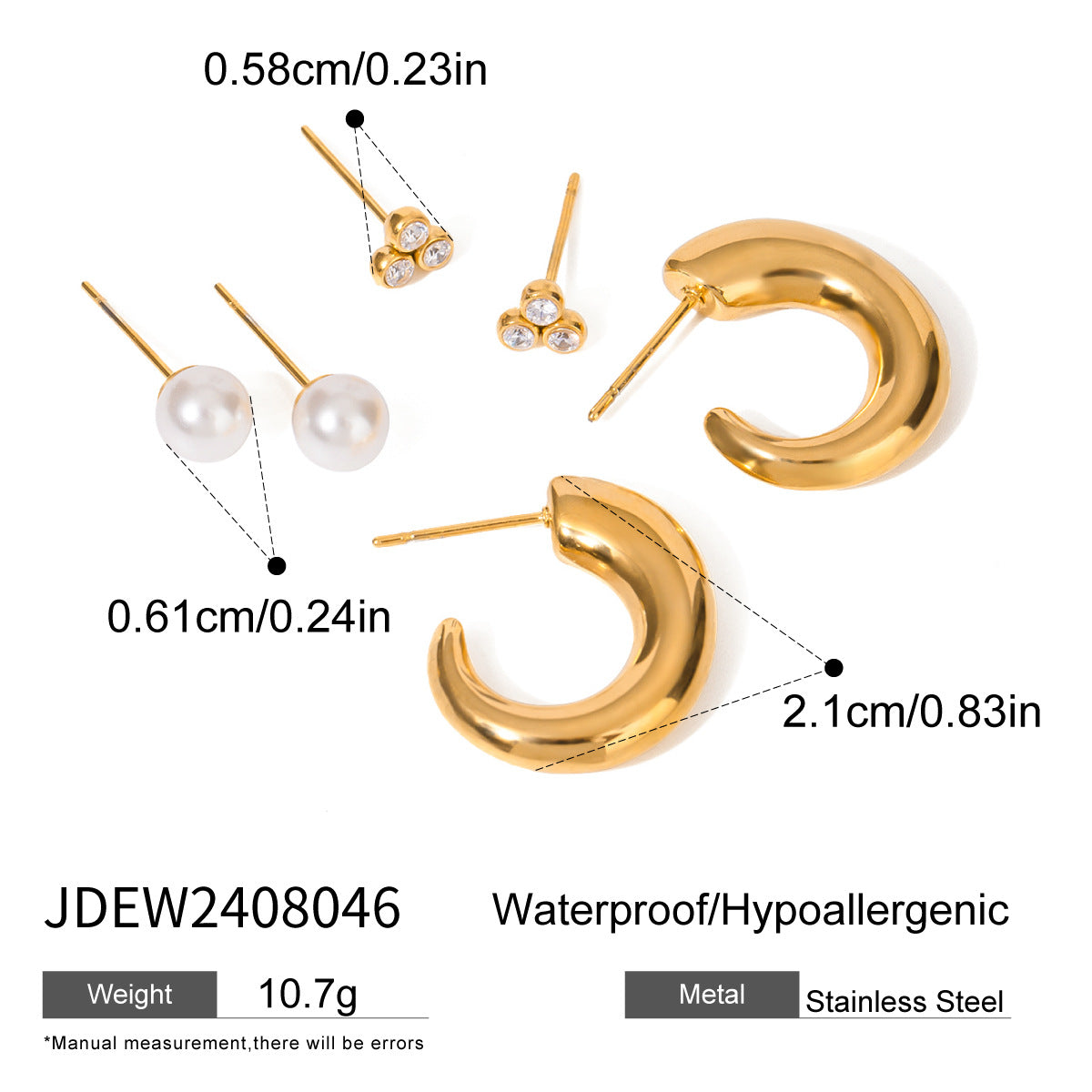 3-Pair Set | Stainless Steel Zirconia & Pearl Earrings | Niche Elegant Style for Women