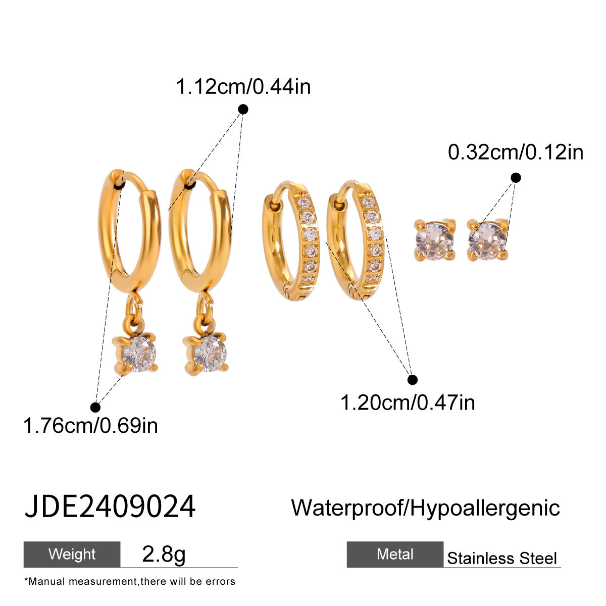 3-Pair Set | Stainless Steel Zirconia & Pearl Earrings | Niche Elegant Style for Women