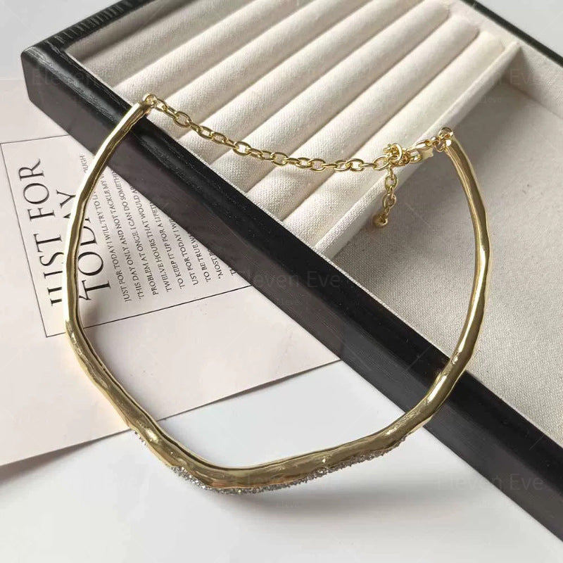 Irregular Lava Metal Choker | Sparkling Rhinestone Accent | Simple & Elegant Statement Necklace