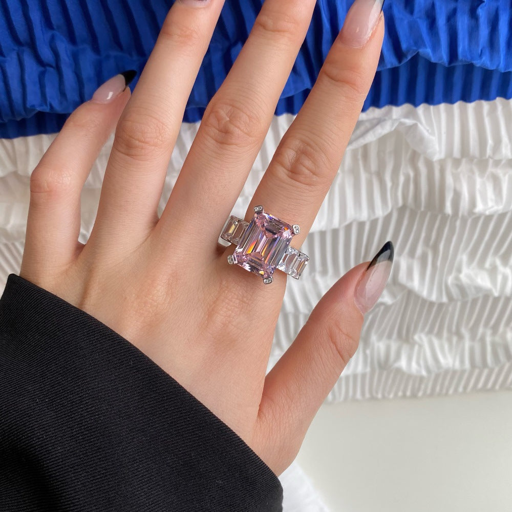 925 Silver Pink Heart Ring | Cube Sugar Design | High-Carbon Diamond | INS Wedding Jewelry for Women