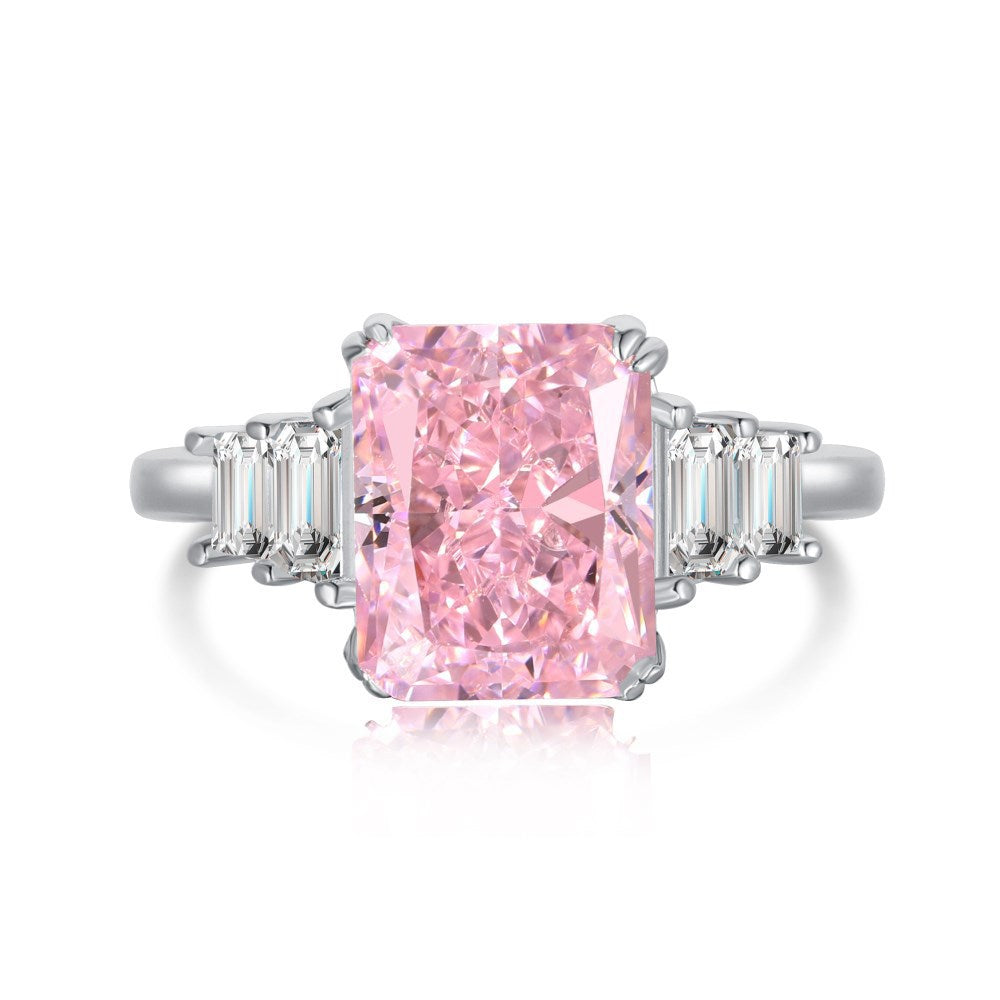 925 Silver Pink Heart Ring | Cube Sugar Design | High-Carbon Diamond | INS Wedding Jewelry for Women
