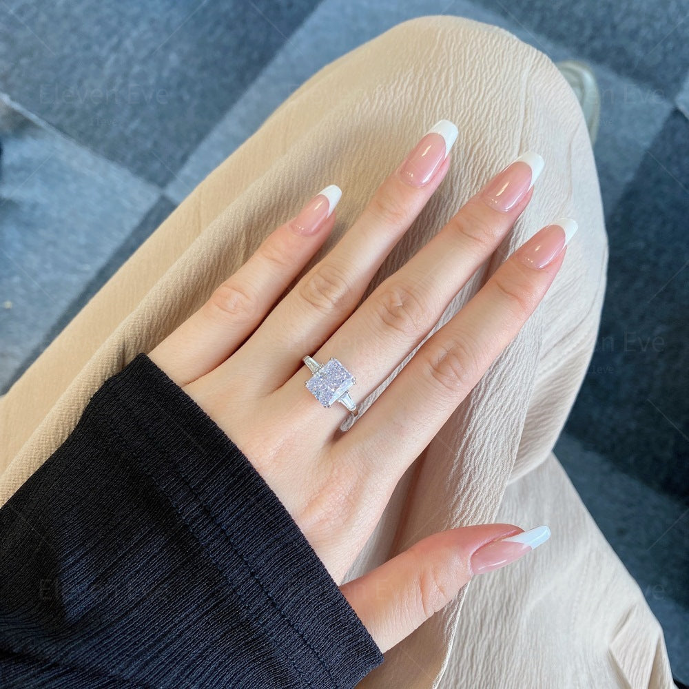 High-Carbon Square-Cut Diamond Ring | S925 Sterling Silver Wedding Ring | Pigeon Egg Style | Light Luxury Super Sparkle Statement Ring