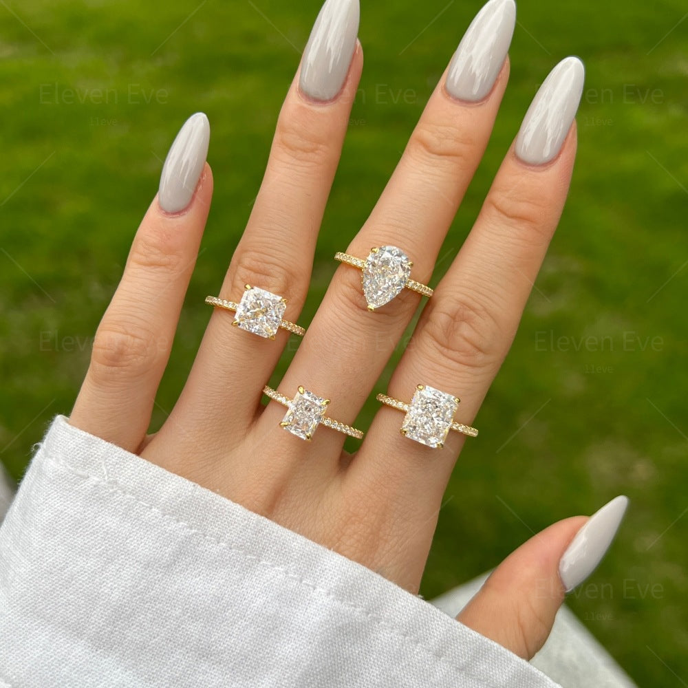 High-Carbon Square-Cut Diamond Ring | S925 Sterling Silver Wedding Ring | Pigeon Egg Style | Light Luxury Super Sparkle Statement Ring