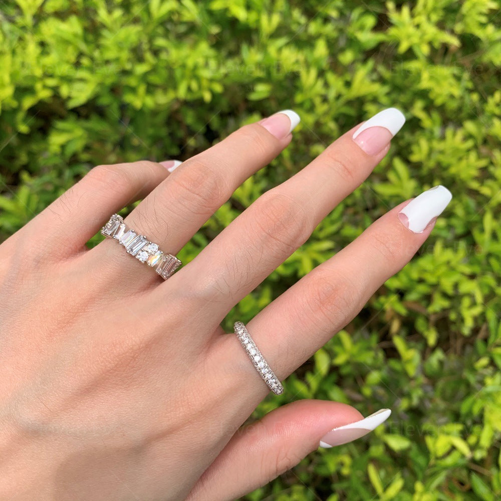 Micro-Pavé S925 Sterling Silver Eternity Ring | Full Zirconia Micro-Pavé | Stackable & Fade-Resistant | INS Style