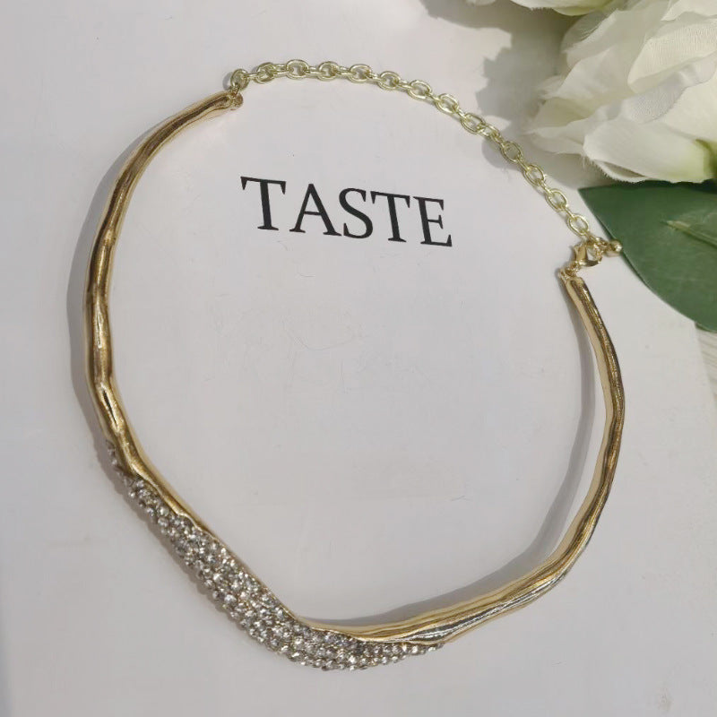 Irregular Lava Metal Choker | Sparkling Rhinestone Accent | Simple & Elegant Statement Necklace