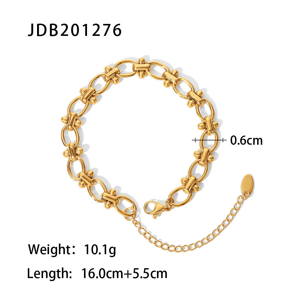 Retro Gold Bracelet | Stainless Steel Open Design for Women | Zirconia Detail | No Color Fade