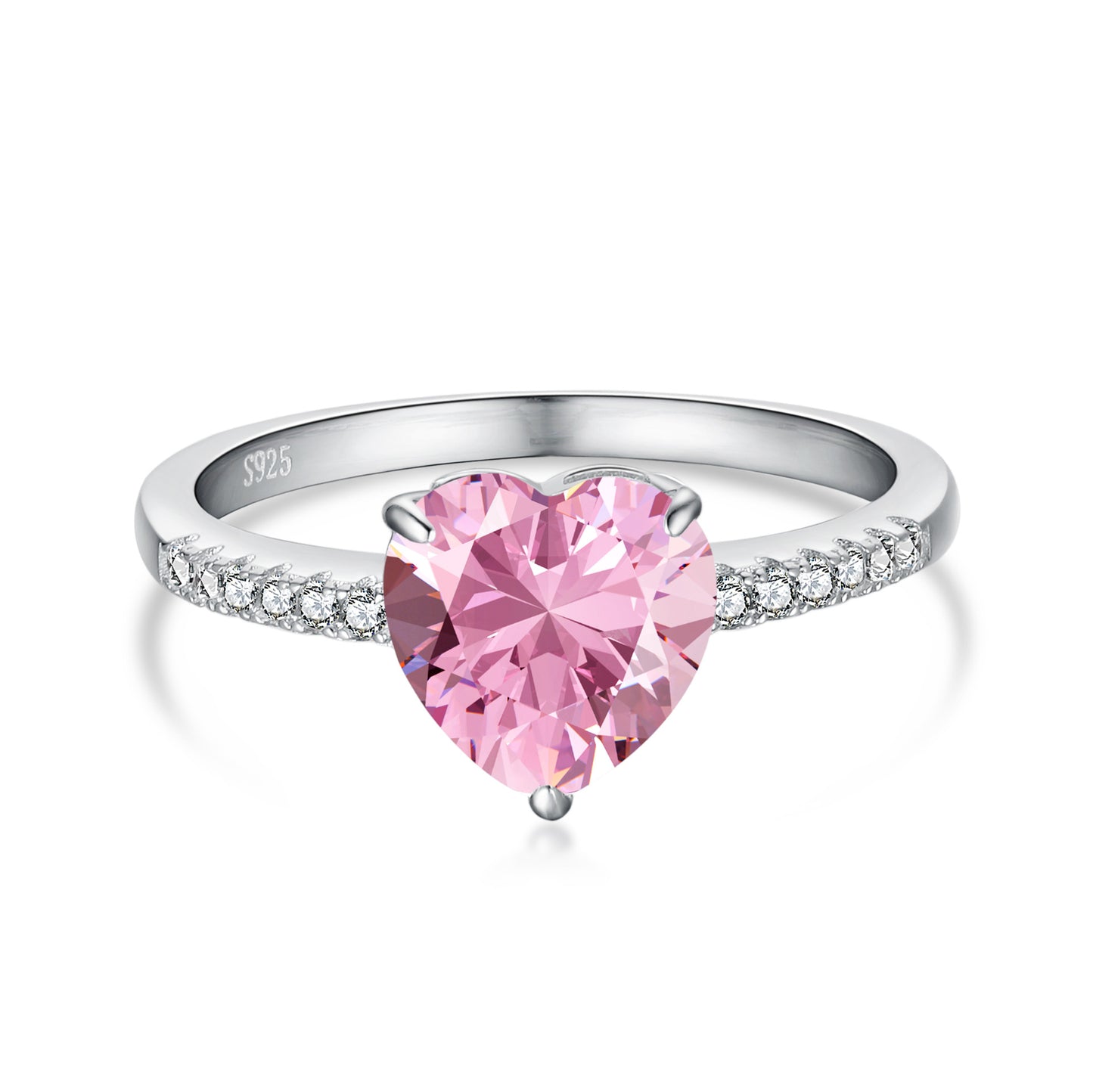 925 Silver Pink Heart Ring | Cube Sugar Design | High-Carbon Diamond | INS Wedding Jewelry for Women