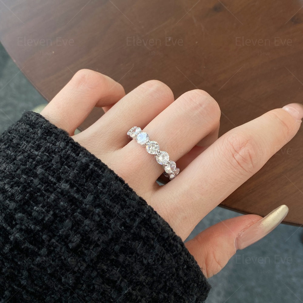 Micro-Pavé S925 Sterling Silver Eternity Ring | Full Zirconia Micro-Pavé | Stackable & Fade-Resistant | INS Style