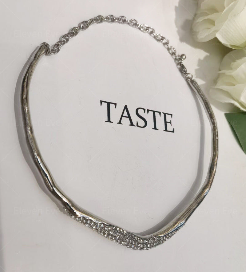 Irregular Lava Metal Choker | Sparkling Rhinestone Accent | Simple & Elegant Statement Necklace