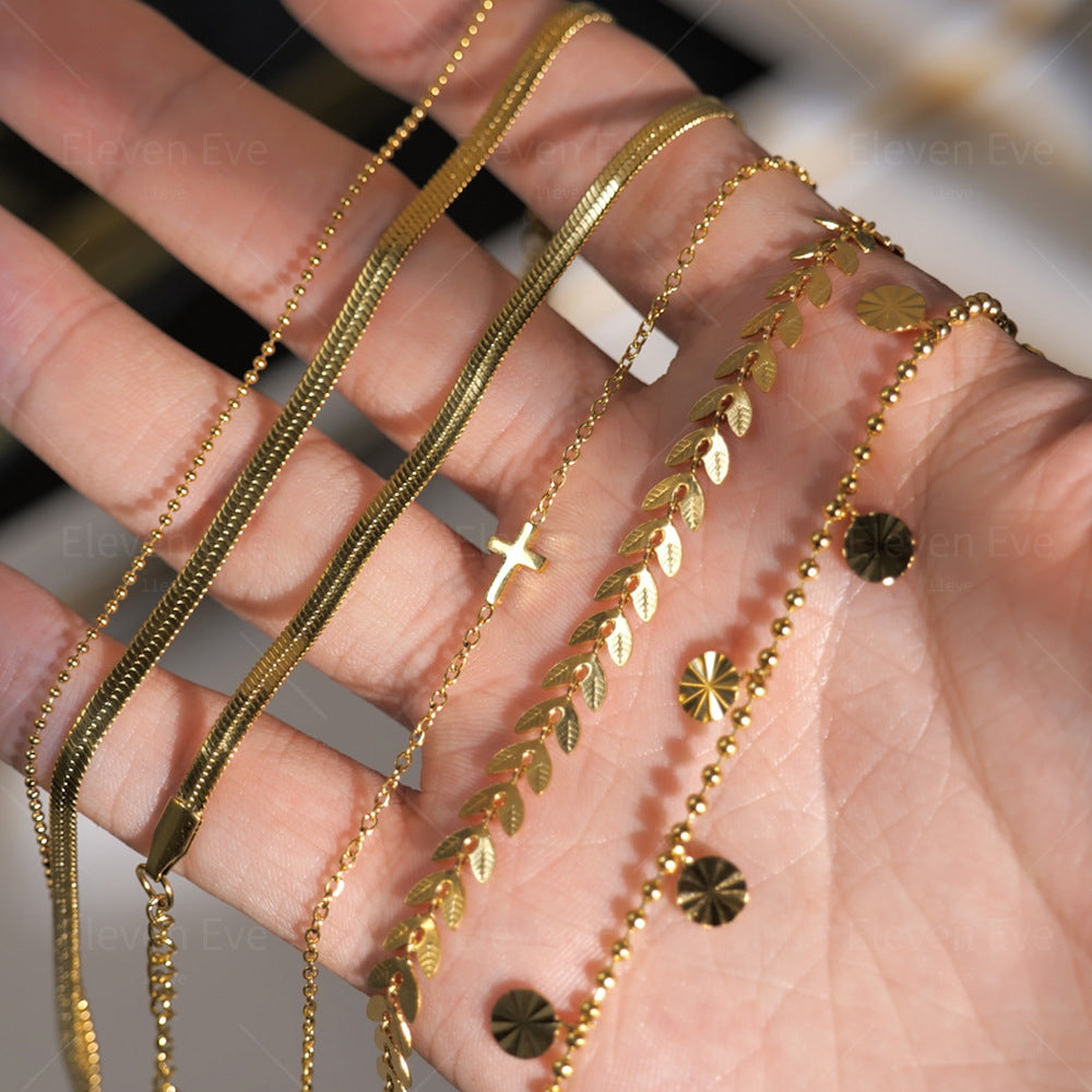 Retro 18K Gold Cross Anklet | INS Style Titanium steelWomen's Jewelry