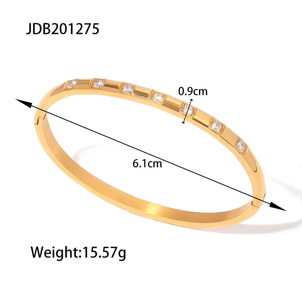 Retro Gold Bracelet | Stainless Steel Open Design for Women | Zirconia Detail | No Color Fade