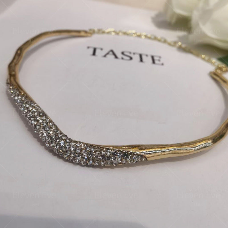 Irregular Lava Metal Choker | Sparkling Rhinestone Accent | Simple & Elegant Statement Necklace