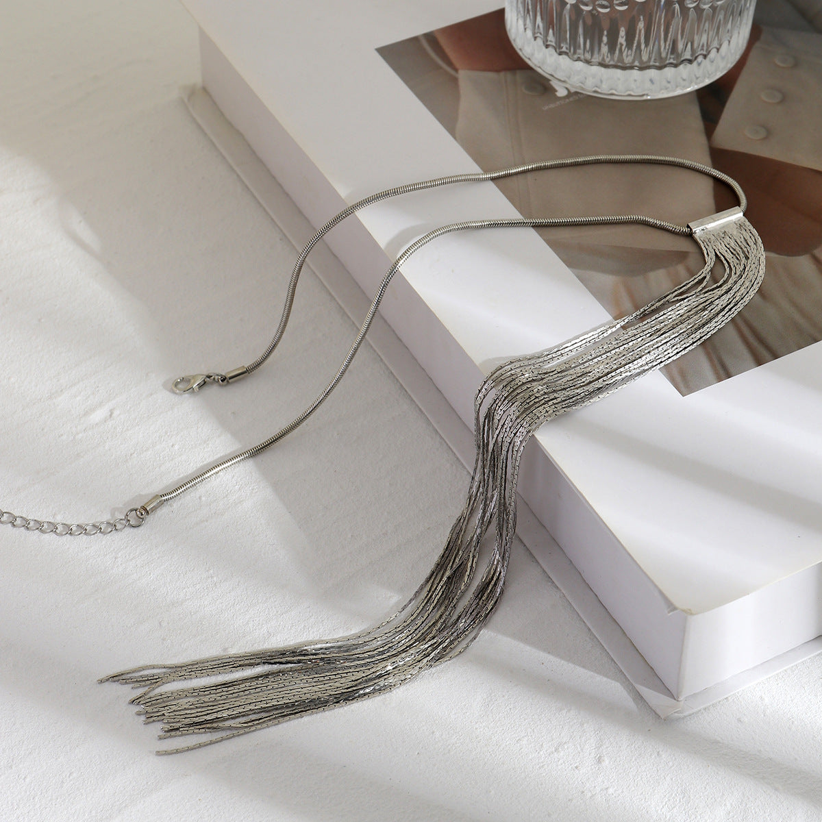 Cold Style Snake Bone Chain Necklace | Vegan-Friendly Long Tassel Design