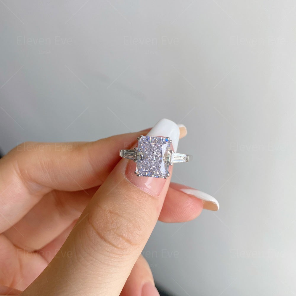 High-Carbon Square-Cut Diamond Ring | S925 Sterling Silver Wedding Ring | Pigeon Egg Style | Light Luxury Super Sparkle Statement Ring