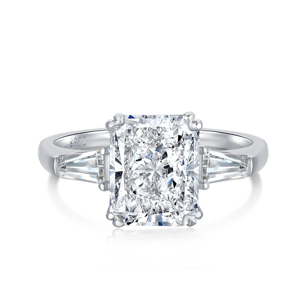 High-Carbon Square-Cut Diamond Ring | S925 Sterling Silver Wedding Ring | Pigeon Egg Style | Light Luxury Super Sparkle Statement Ring