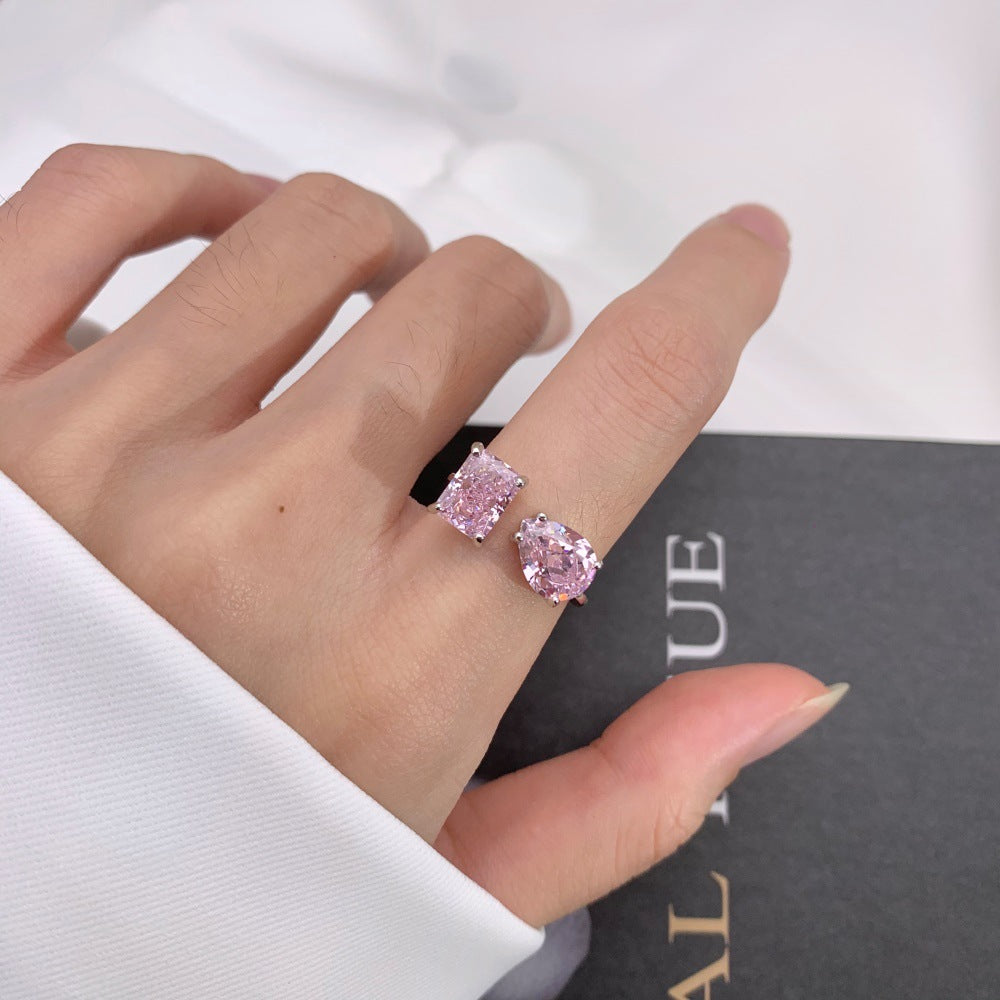 925 Silver Pink Heart Ring | Cube Sugar Design | High-Carbon Diamond | INS Wedding Jewelry for Women