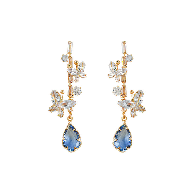 14K Gold Plated Butterfly Earrings | Zirconia Crystals | Silver Pin | Shiny & Elegant
