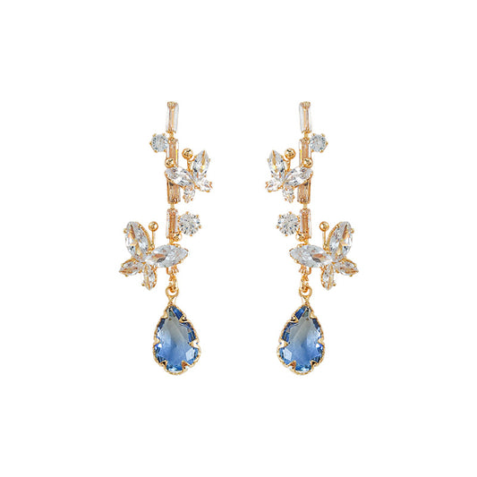 14K Gold Plated Butterfly Earrings | Zirconia Crystals | Silver Pin | Shiny & Elegant