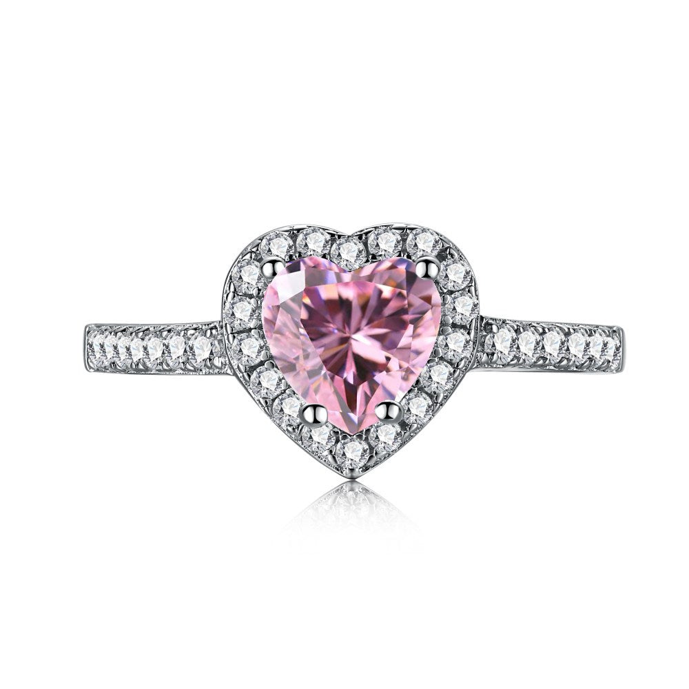925 Silver Pink Heart Ring | Cube Sugar Design | High-Carbon Diamond | INS Wedding Jewelry for Women