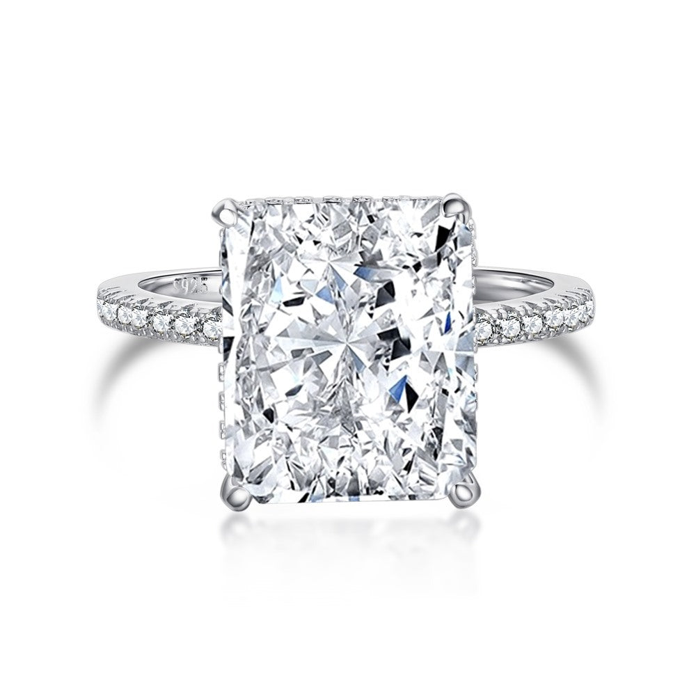 High-Carbon Square-Cut Diamond Ring | S925 Sterling Silver Wedding Ring | Pigeon Egg Style | Light Luxury Super Sparkle Statement Ring