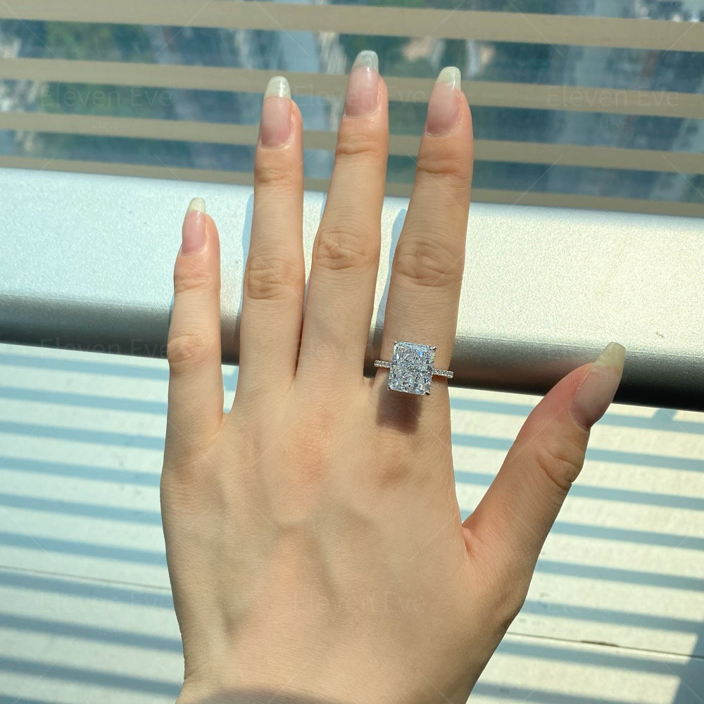 High-Carbon Square-Cut Diamond Ring | S925 Sterling Silver Wedding Ring | Pigeon Egg Style | Light Luxury Super Sparkle Statement Ring