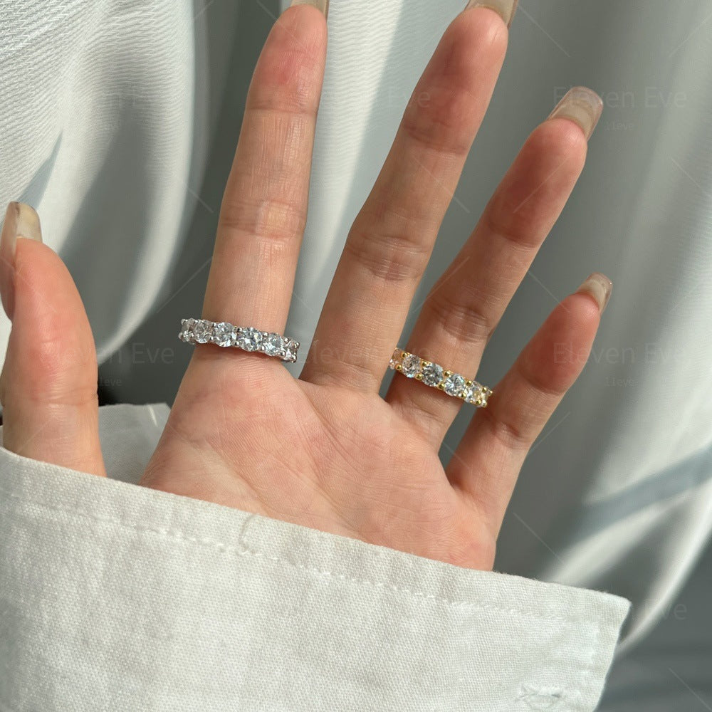 Micro-Pavé S925 Sterling Silver Eternity Ring | Full Zirconia Micro-Pavé | Stackable & Fade-Resistant | INS Style