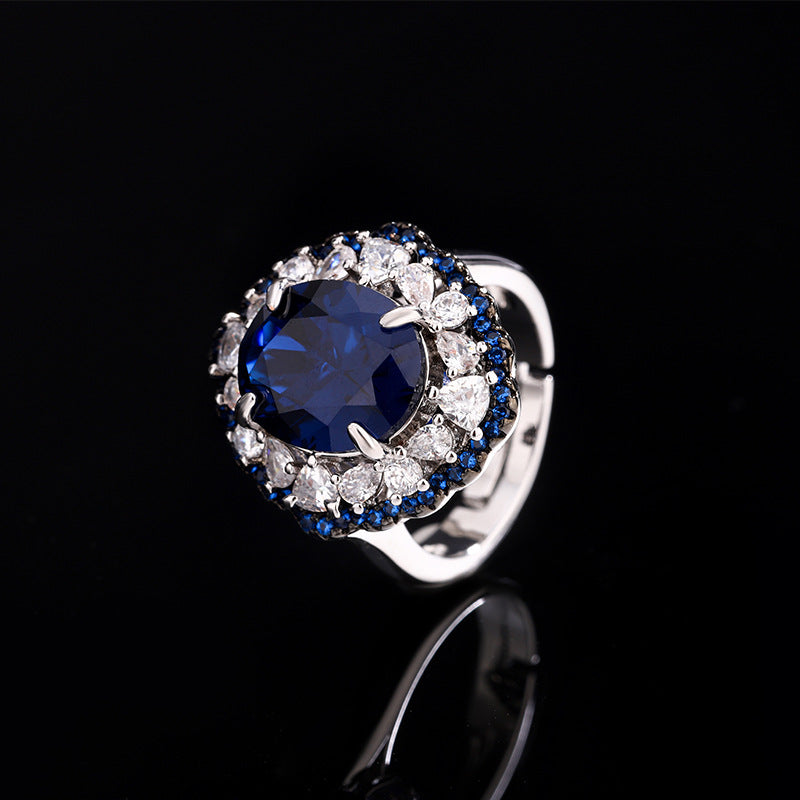 Two-Tone Black & Royal Blue Jewelry Set | Statement Ring & Pendant Earrings | Elegant Women's Style