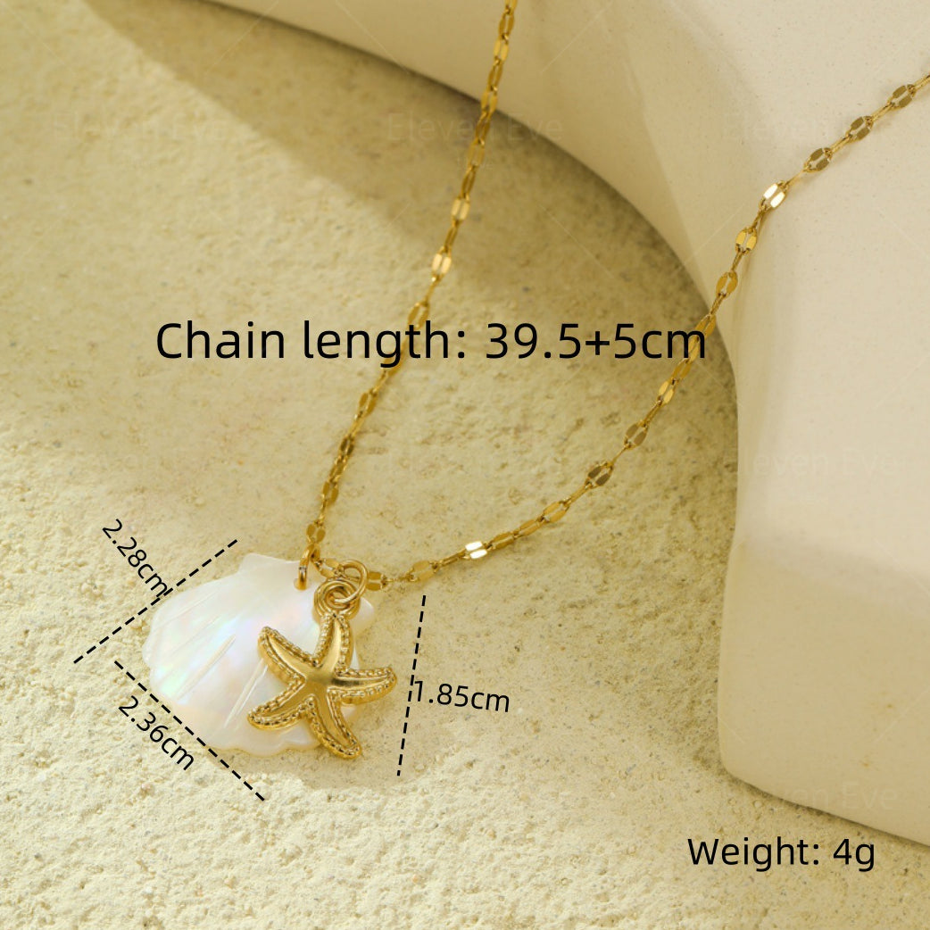 Beach Style Ocean Pendant Necklace | Shell, Starfish & Dolphin | Niche Design for Women